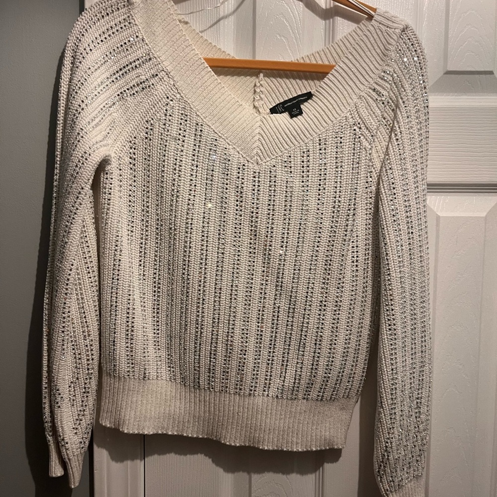 INC International Concepts Cream V-Neck Sweater